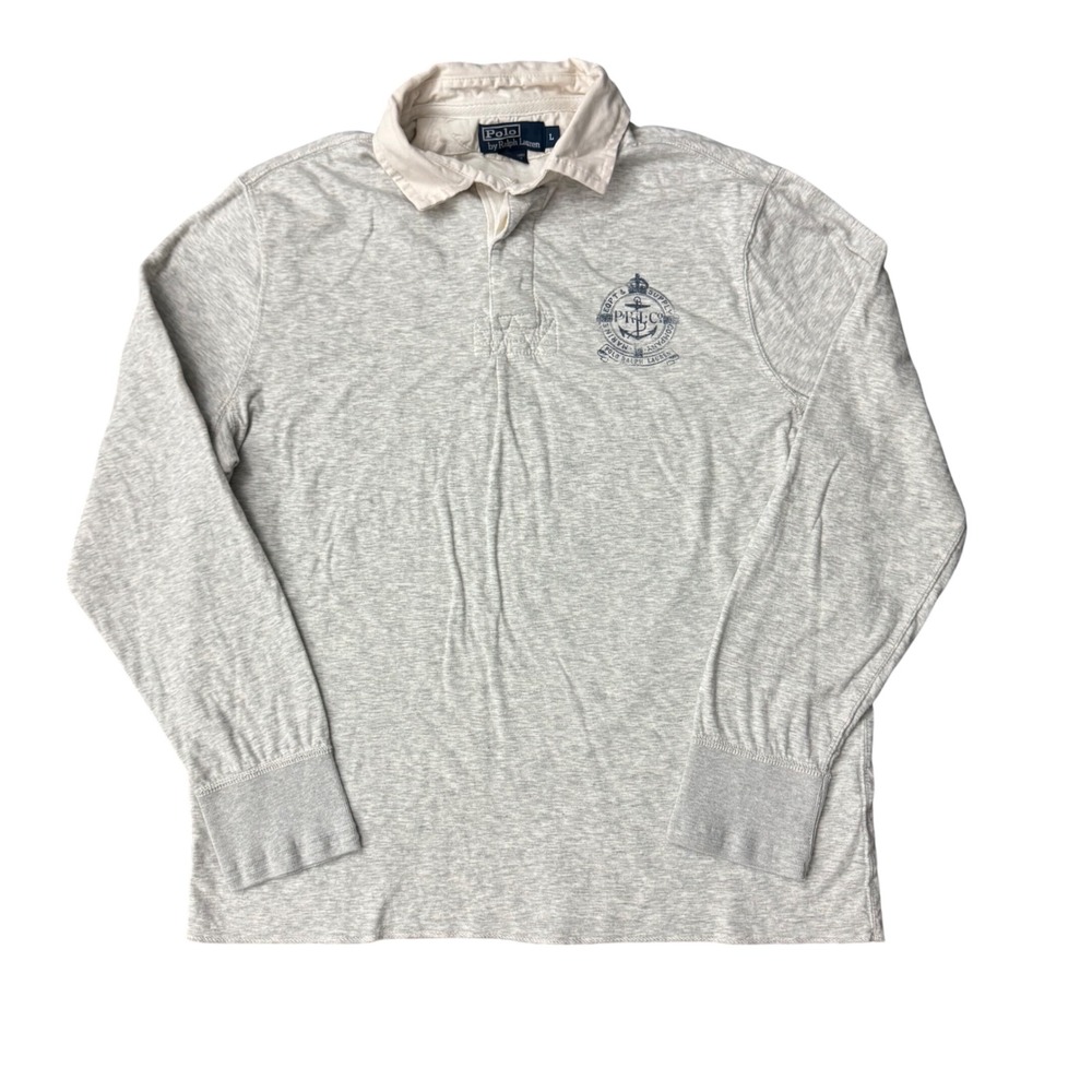 Vintage Polo Ralph Lauren Rugby Shirt Marine Supply Nautical Anchor Crest L